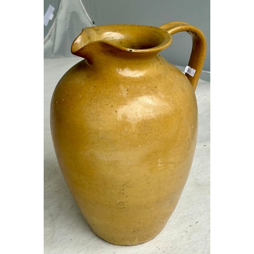 379 - Large Antique Glazed French Pottery Wine Jug - 37cm Tall