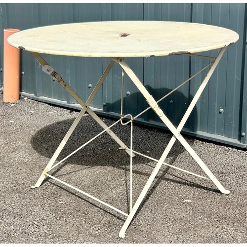 369 - Large Round Enamel Metal Fold up Garden Table - 97cm Wide x 72 cm high