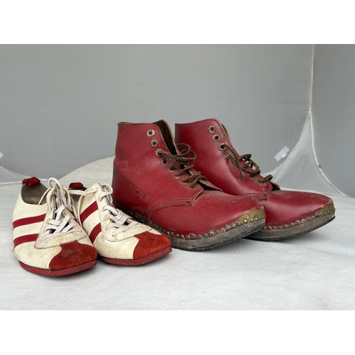 371 - Two Vintage early 20th century sporting boots, one woman`s leather atlethic shoes 25cm sole lenght a... 