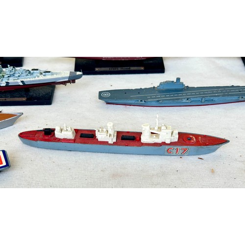 393 - A Large Collection of Scale Model Warships and others including Matchbox in a Vintage Leather Case