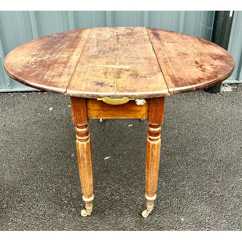 390 - A Victorian Drop Leaf / Gate Leg Table Brass Rollers, With a a Victorian Pot Cupboard, A Round Barle... 