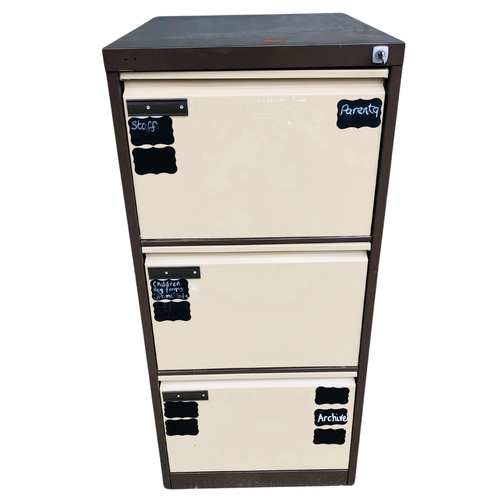 416 - 2 Large Metal Filing cabinets 1)Metal 3 Drawer Filing Cabinet with Key Height 101cm2)Metal 4 Drawer ... 