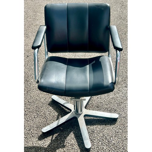 422 - Vintage stainless steel with chrome handles, leather Italian hair dressing chair