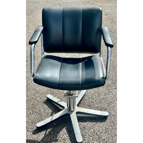 422 - Vintage stainless steel with chrome handles, leather Italian hair dressing chair