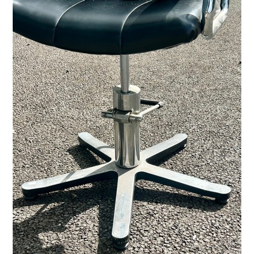 422 - Vintage stainless steel with chrome handles, leather Italian hair dressing chair