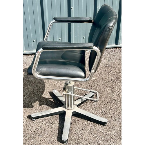 422 - Vintage stainless steel with chrome handles, leather Italian hair dressing chair