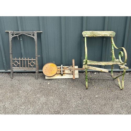 426 - A Vintage Metal Garden Chair (Frame), A Victorian Cast Iron Fire Surroun with a Large Vintage Marble... 