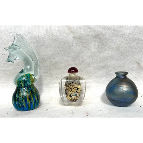 424 - A Chinese Glass Snuff bottle with a Collection of Mdina and other signed paper weights and perfume b... 