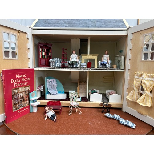 397 - A Large Vintage Doll House and Assorted Doll House Furniture - Good Condition 72cm x63cm x 32cm