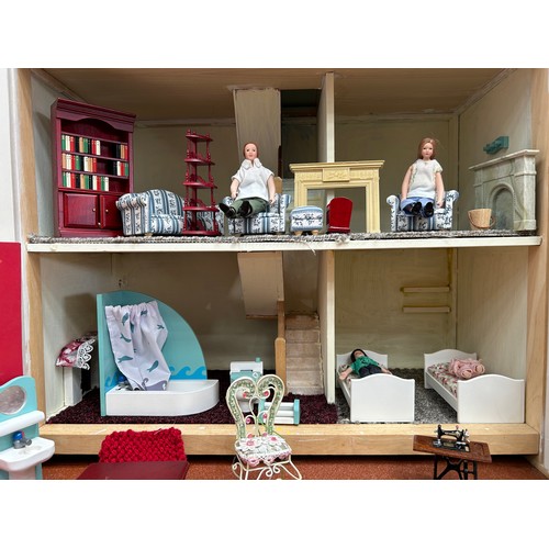 397 - A Large Vintage Doll House and Assorted Doll House Furniture - Good Condition 72cm x63cm x 32cm