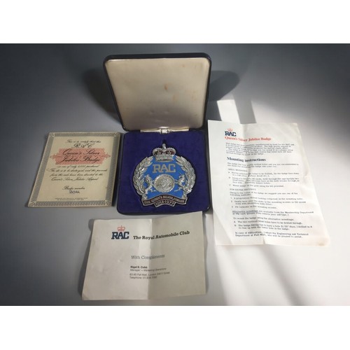 569 - RAC The Queen's Silver Jubilee Ltd Edition 204/1000 Car Badge. Fully Certified and in Original Box.