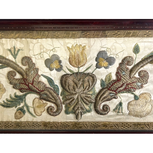 164A - Framed Stump-work embroidery panel.Belgian / German, 17th or 18th century.Raised foliate design, usi... 