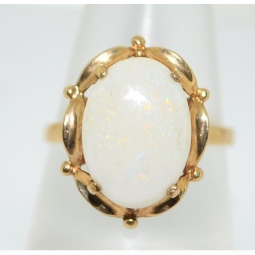 32 - 9ct gold ladies Large Opal single stone ring in an antique setting size Q