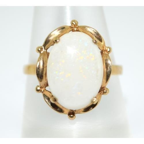 32 - 9ct gold ladies Large Opal single stone ring in an antique setting size Q