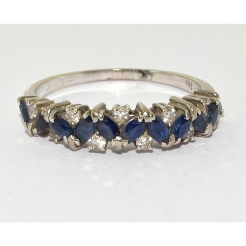 74 - 18ct white gold ladies Diamond and sapphire triple row ring size S