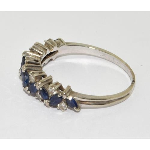 74 - 18ct white gold ladies Diamond and sapphire triple row ring size S