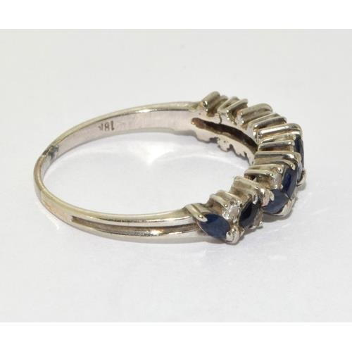 74 - 18ct white gold ladies Diamond and sapphire triple row ring size S