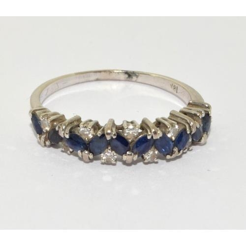 74 - 18ct white gold ladies Diamond and sapphire triple row ring size S