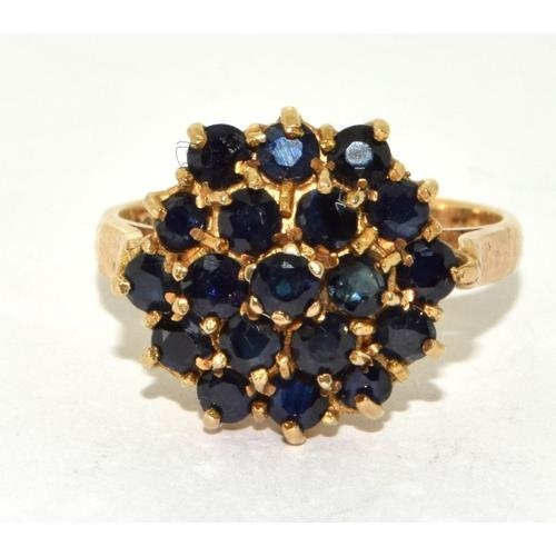 21 - 9ct gold large Sapphire cluster statement ring size Q 5g