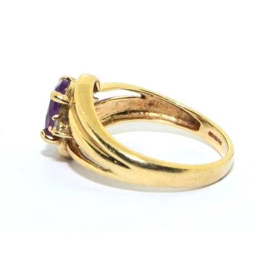 44 - 9ct gold ladies Amethyst and Diamond twist shank  ring 3.2g size N