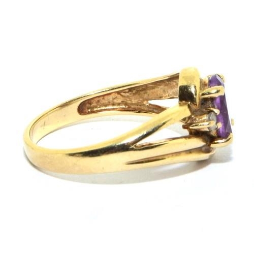 44 - 9ct gold ladies Amethyst and Diamond twist shank  ring 3.2g size N