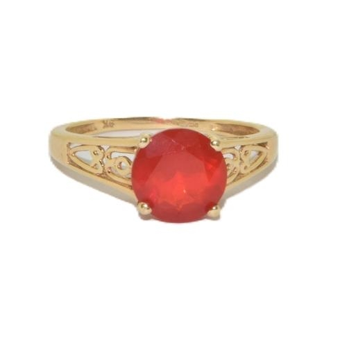 46 - 9ct gold ladies Orange colour quarts round solitaire ring in an open work scroll setting size O