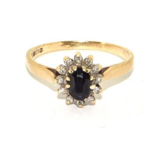 68 - 9ct gold ladies Diamond and Sapphire cluster ring Hall marked as diamond in ring size Q