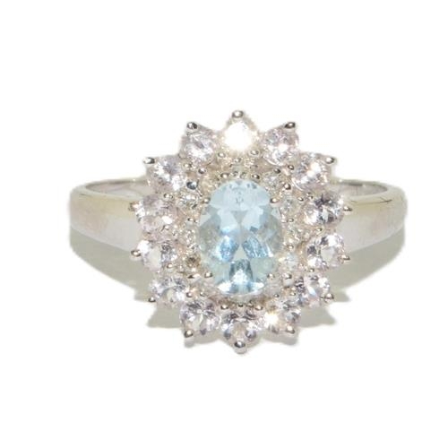 72 - 9ct white gold large ladies Aquamarine cluster statement ring 3.3g size T