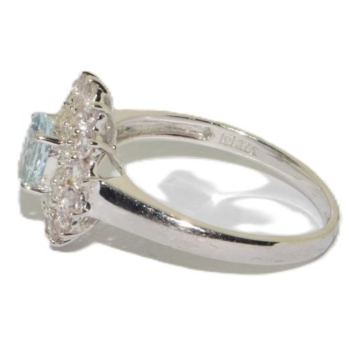 72 - 9ct white gold large ladies Aquamarine cluster statement ring 3.3g size T