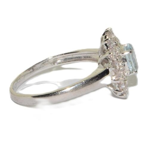 72 - 9ct white gold large ladies Aquamarine cluster statement ring 3.3g size T