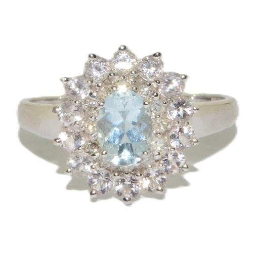 72 - 9ct white gold large ladies Aquamarine cluster statement ring 3.3g size T