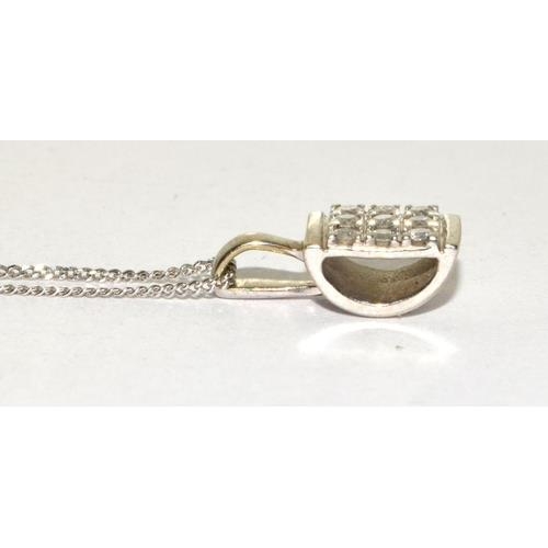 37 - 9ct white gold Diamond pendant necklace hallmarked as 0.13ct chain 42cm