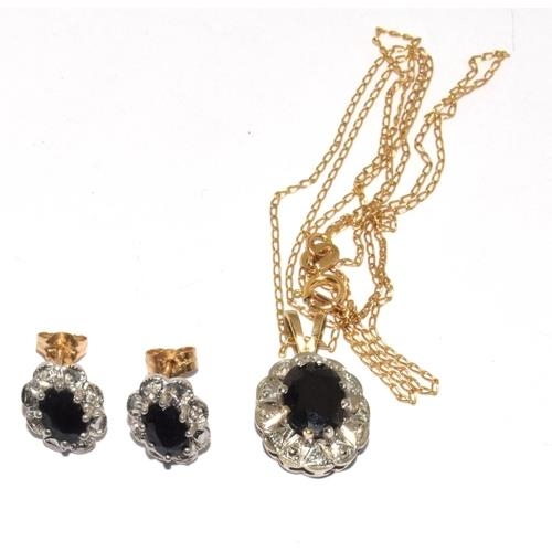 41 - 9ct gold Diamond and Sapphire pendant necklace together with matching earrings chain 42cm