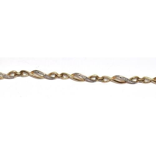 35 - 9ct gold and diamond Celtic style lobster claw bracelet with diamond insert. 7 inches long 5.7g