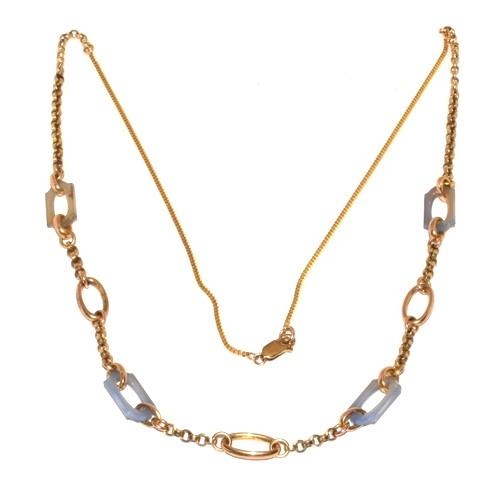 39 - 9ct gold fancy designer styled necklace set with blue Topaz joiner loops with lobster claw clasp 13.... 