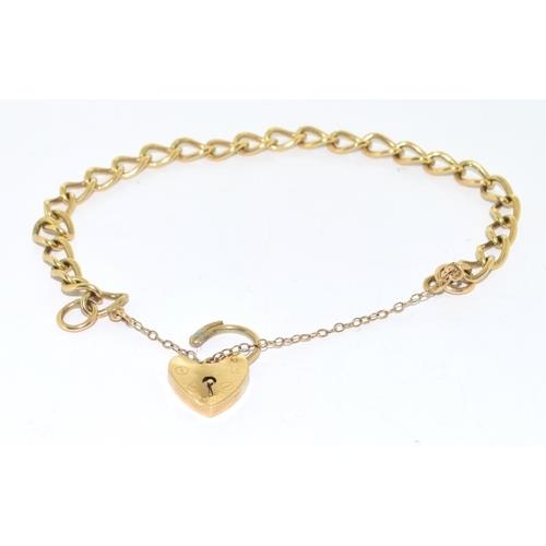 6 - 9ct gold ladies bracelet complete with padlock and safety chain 9.2g