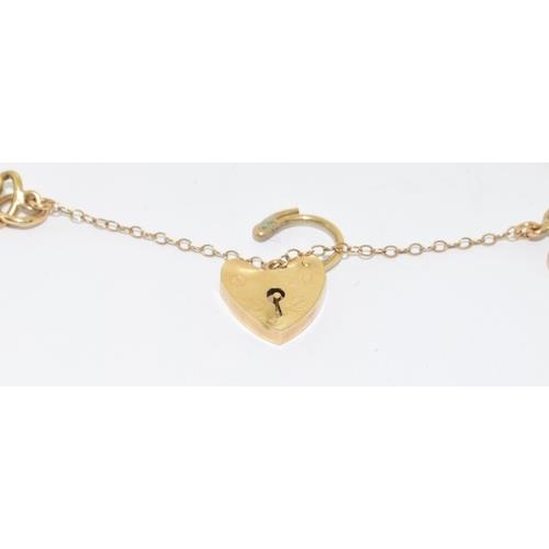 6 - 9ct gold ladies bracelet complete with padlock and safety chain 9.2g