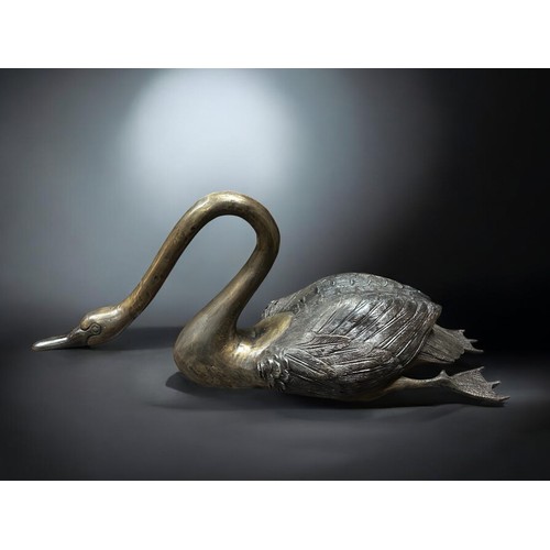 162A - A large Pair of bronze garden Swans.Largest - 60 x 63cm