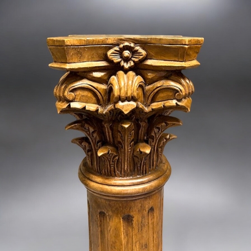 120A - A pair of carved wood classical Corinthian columns.Fluted column with carved Acanthus capital.Height... 