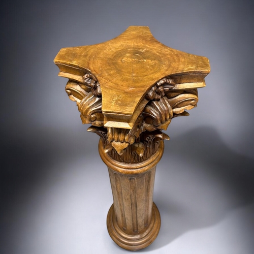 120A - A pair of carved wood classical Corinthian columns.Fluted column with carved Acanthus capital.Height... 