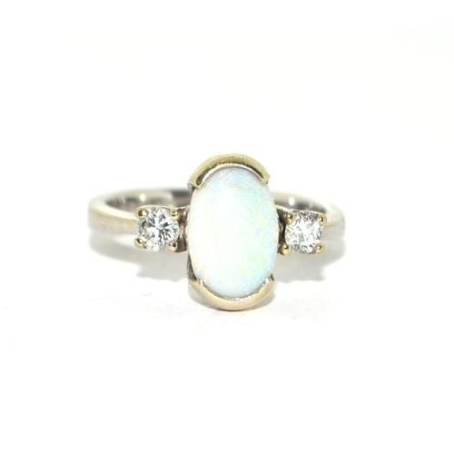 233 - 18ct white gold ladies Fiery Opal and Diamond ring size L