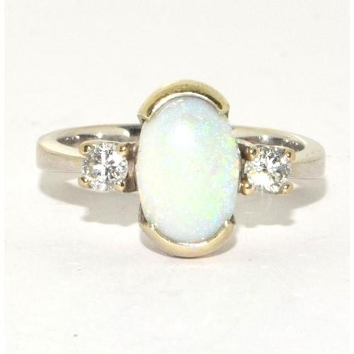 233 - 18ct white gold ladies Fiery Opal and Diamond ring size L