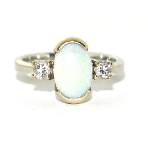 233 - 18ct white gold ladies Fiery Opal and Diamond ring size L