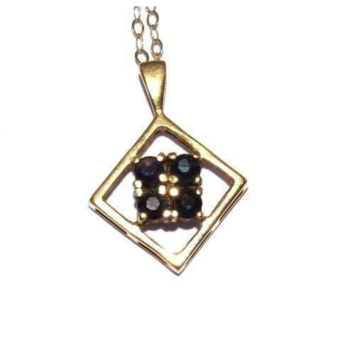 47 - 9ct gold Sapphire pendant necklace 40cm long chain