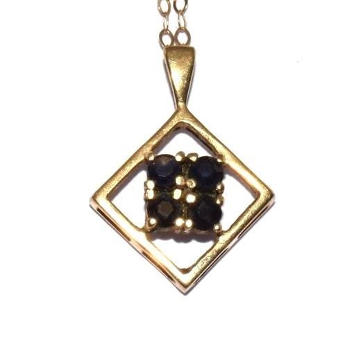 47 - 9ct gold Sapphire pendant necklace 40cm long chain