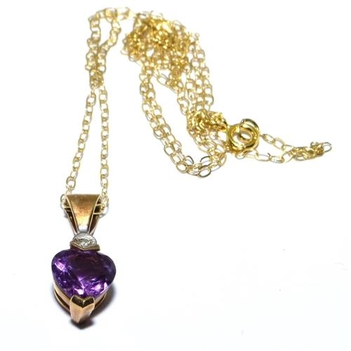 7 - 9ct gold Amethyst and Diamond pendant necklace on a 40cm chain