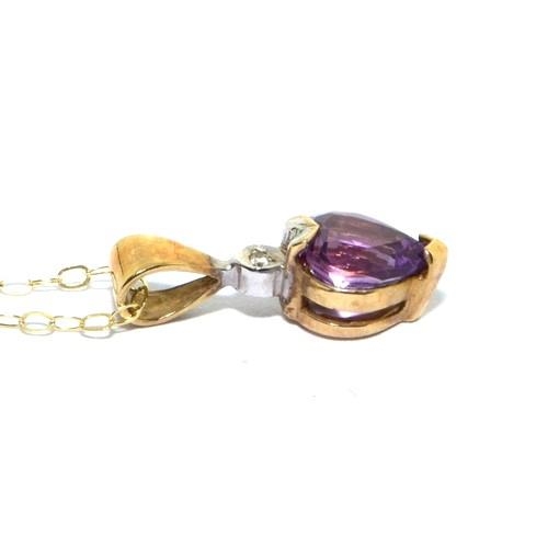 7 - 9ct gold Amethyst and Diamond pendant necklace on a 40cm chain