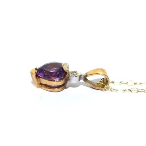 7 - 9ct gold Amethyst and Diamond pendant necklace on a 40cm chain