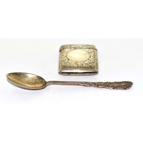 193 - Silver hall marked vesta case together a silver hall marked Tea spoon 38g