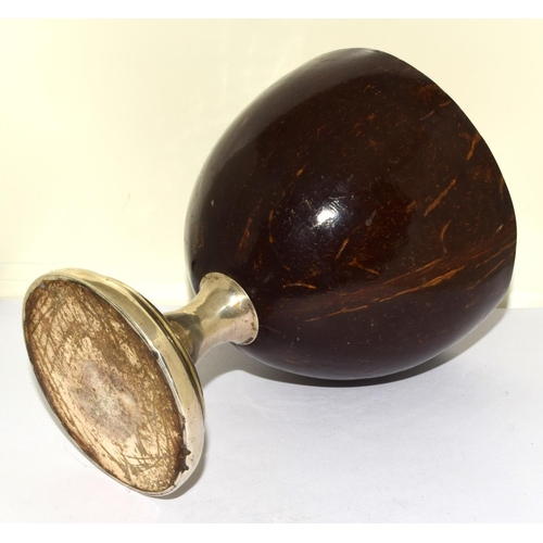 197 - Rare silver top and base dressing table powder bowl with the main structure from a coconut shell, a ... 